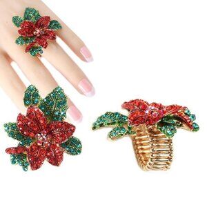 Christmas Holiday Adjustable Ring Christmas gift Gold multi Rhinestone Crystal